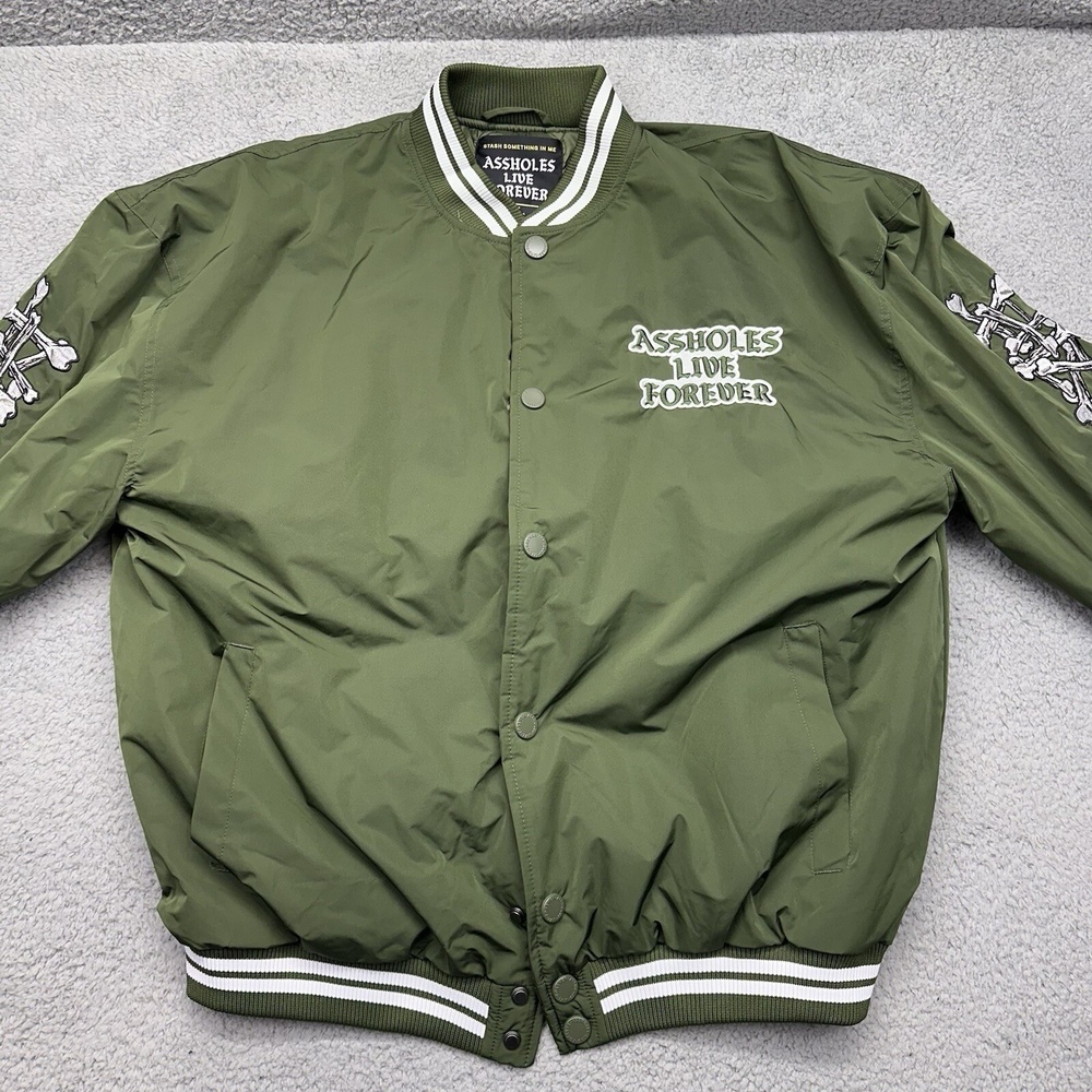 A**holes‎ Live Forever Mens XL Green Varsity Polyester Bomber Jacket Puffer Coat - Picture 6 of 10